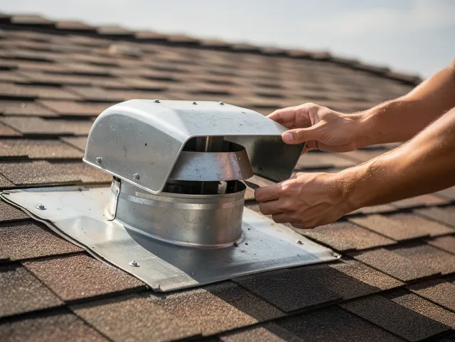 Parma Dryer Vent Cleaning certified technician safely cleaning a roof-mounted dryer vent in Parma