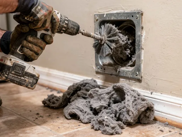 Certified Parma Dryer Vent Cleaning technician performing dryer vent cleaning in Parma