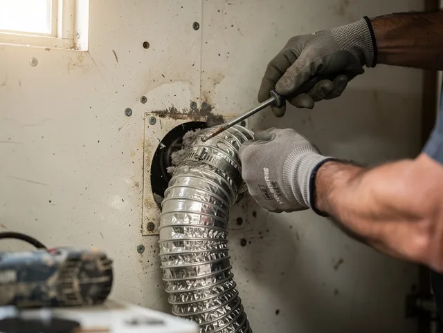 Parma Dryer Vent Cleaning technician performing precise dryer vent hose installation in Parma